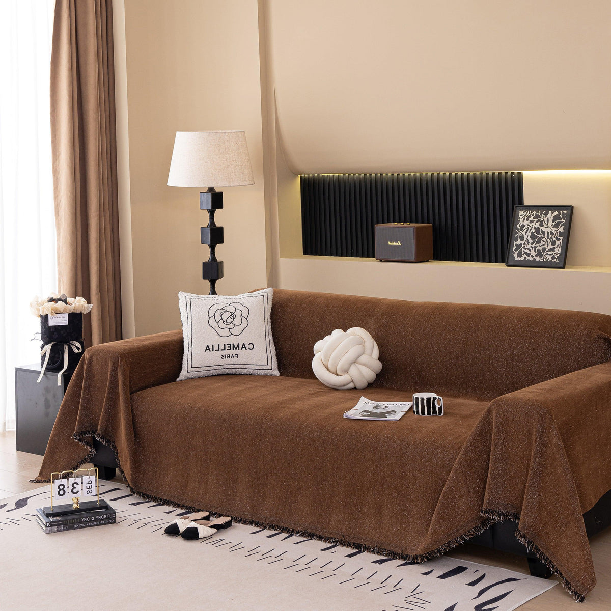 Solid Color Chenille Sofa Cover Blanket Furniture Covers for Sofas and Loveseats