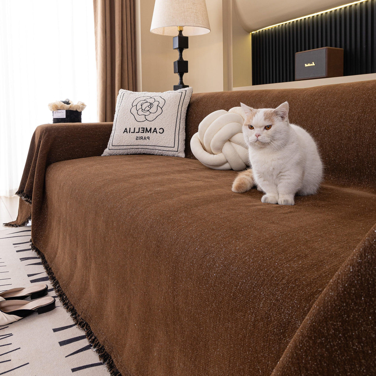 Solid Color Chenille Sofa Cover Blanket Furniture Covers for Sofas and Loveseats
