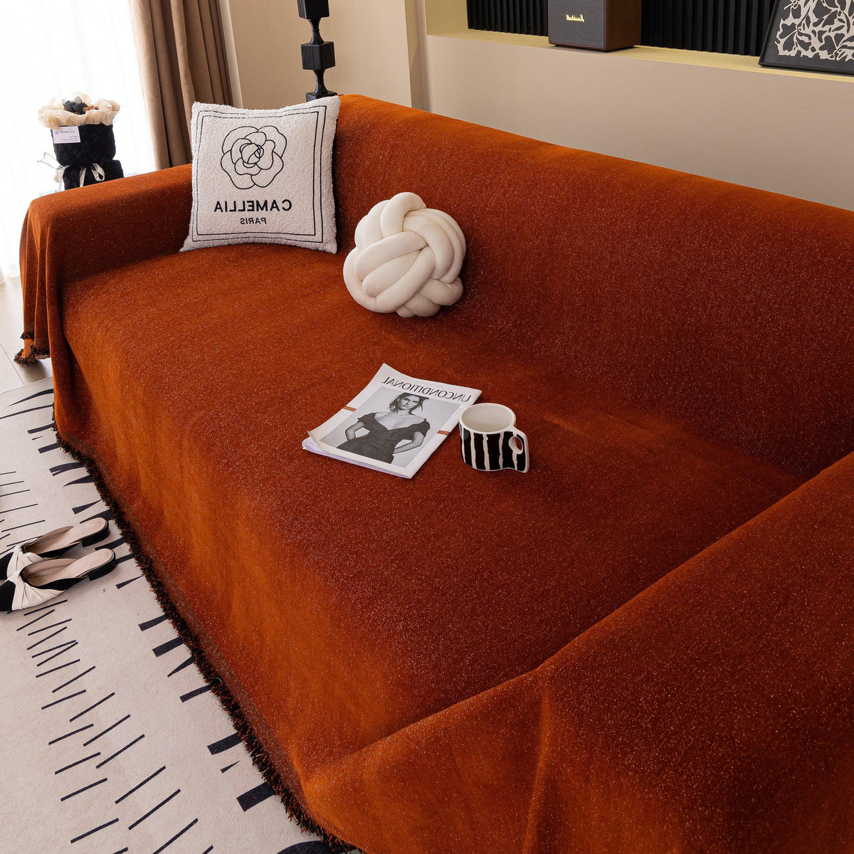 Solid Color Chenille Sofa Cover Blanket Furniture Covers for Sofas and Loveseats