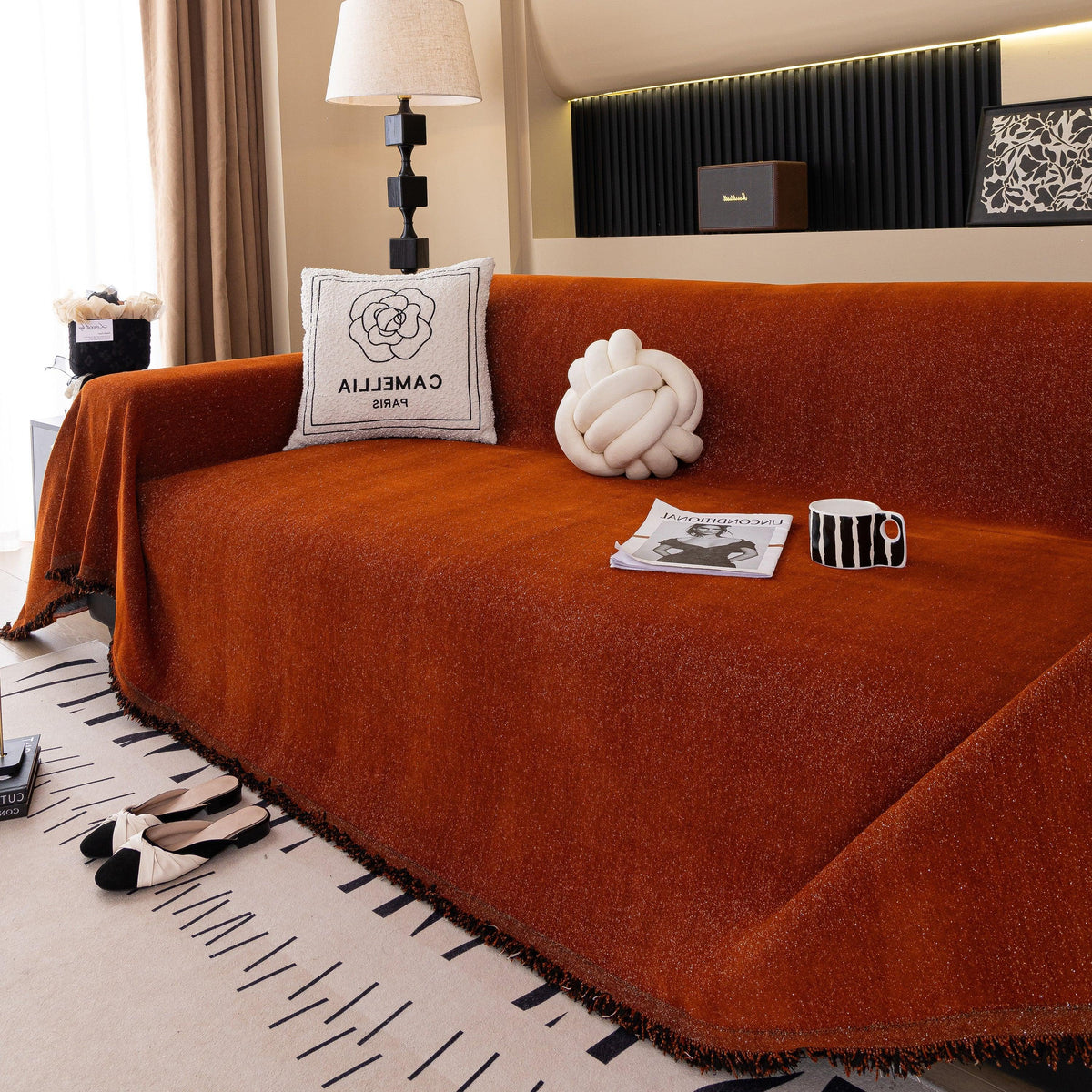 Solid Color Chenille Sofa Cover Blanket Furniture Covers for Sofas and Loveseats