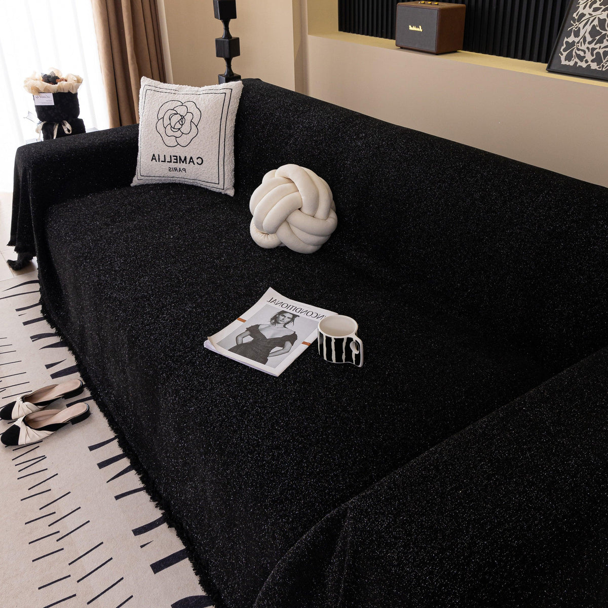 Solid Color Chenille Sofa Cover Blanket Furniture Covers for Sofas and Loveseats