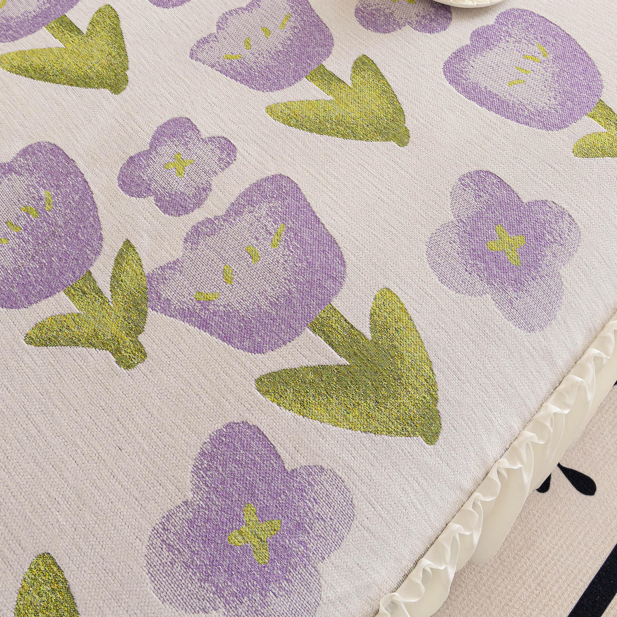 Ruffled Sweet Floral Sofa Cover with Skirt, Soft and Decorative Couch Throw Cover