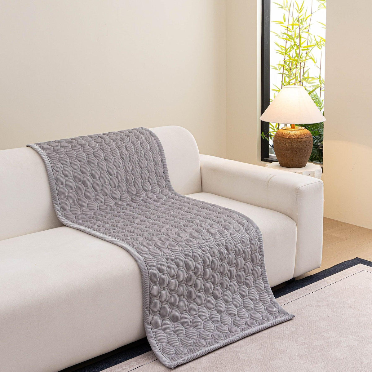Geometric Quilted Corduroy Couch Topper, Non-Slip Padded Sofa Protector Cover for Pets