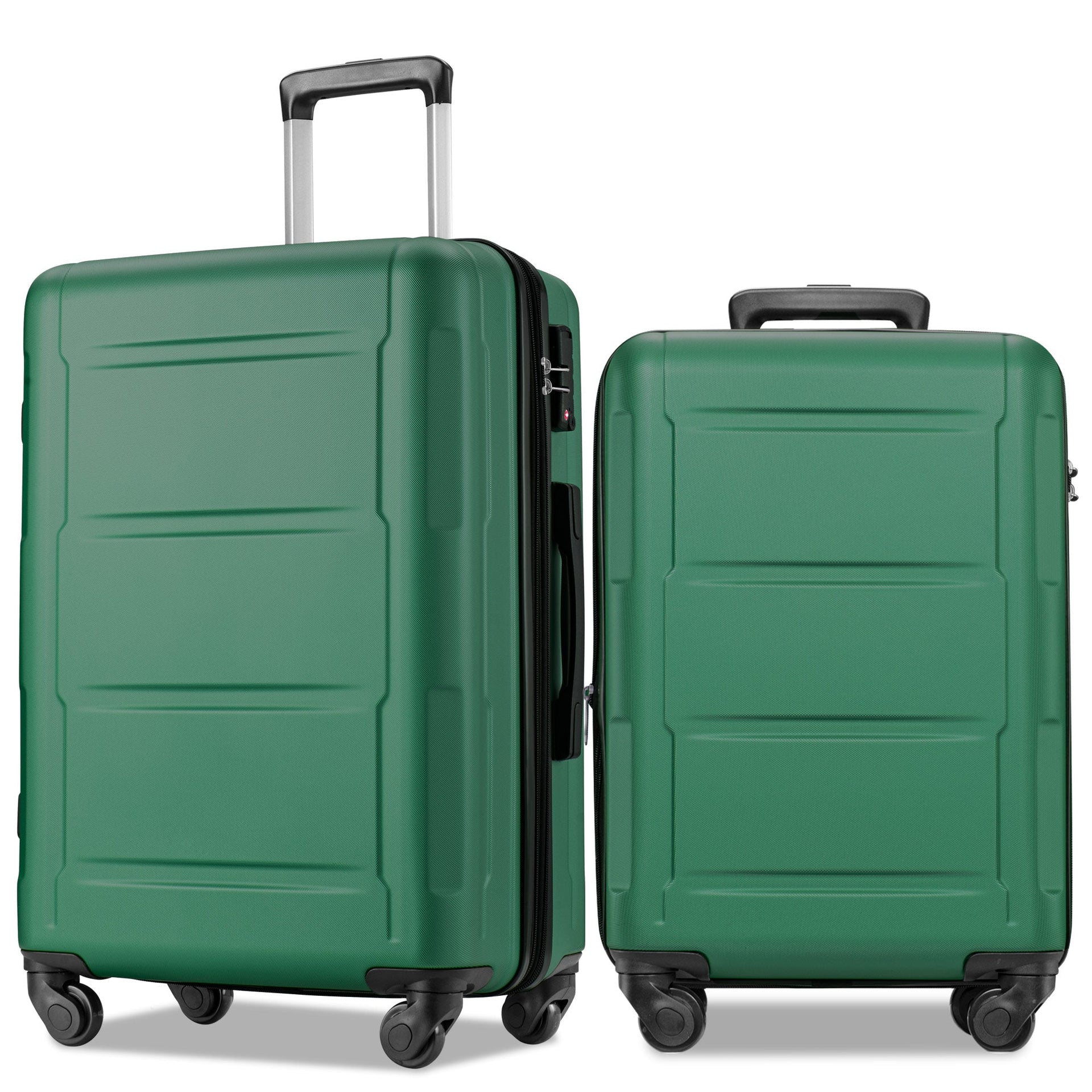 Expanable Spinner Wheel 2 Piece Luggage Set ABS Lightweight Suitcase with TSA Lock 20inch+24inch Green + Plastic