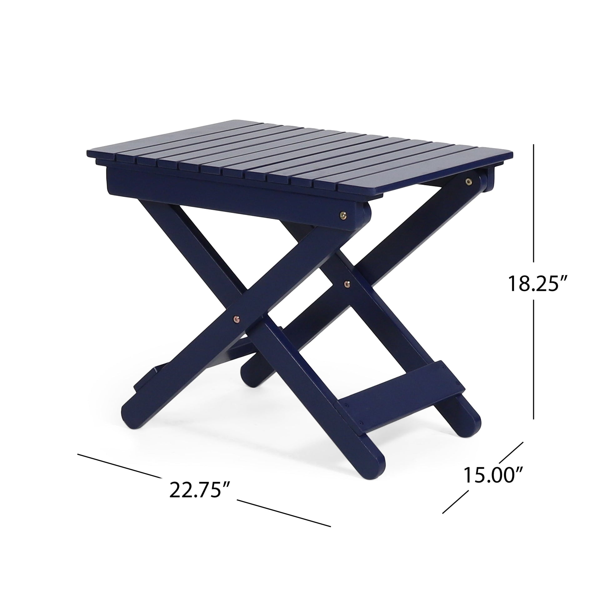 Outdoor Folding Wooden Side Table, Navy Blue, 15