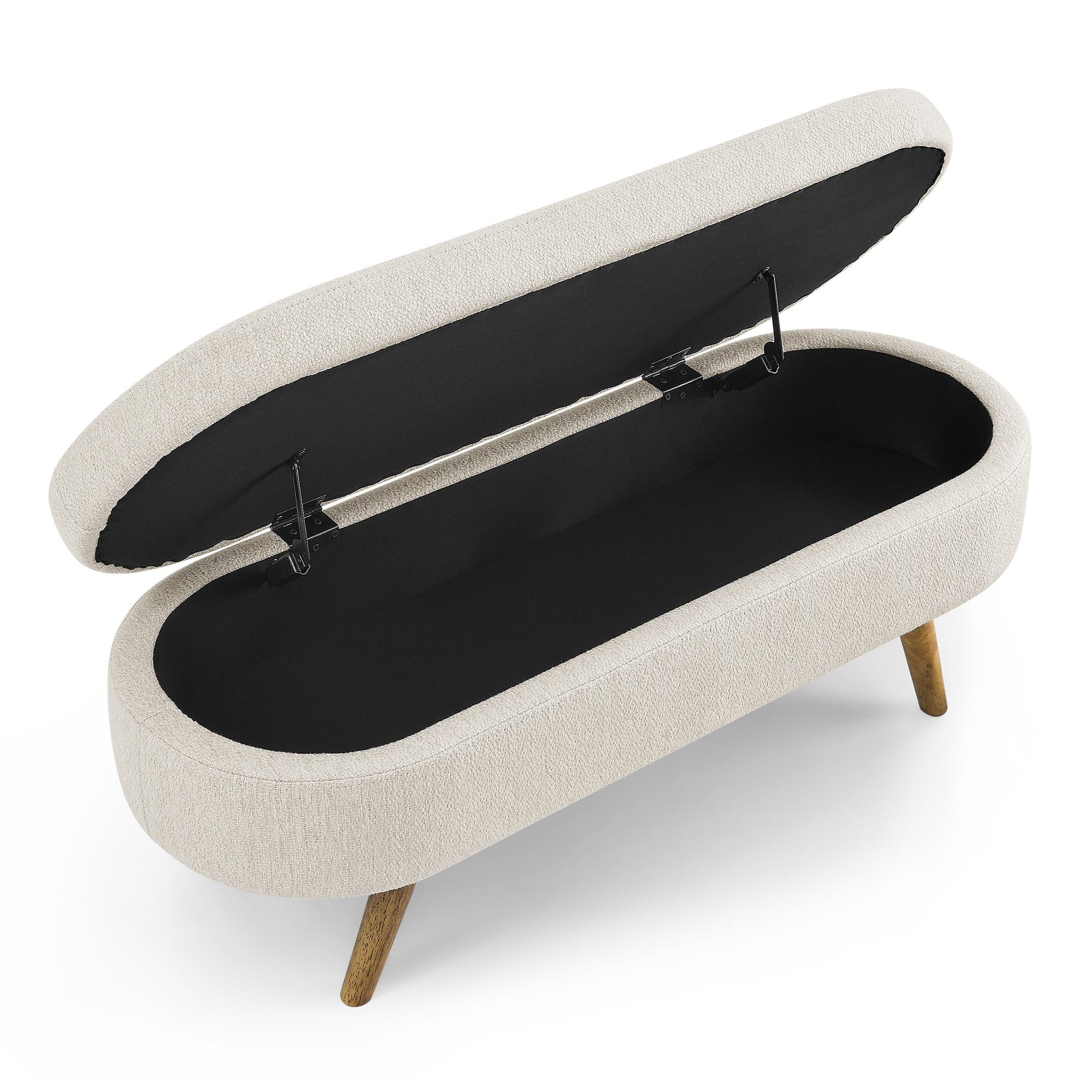 Ottoman Oval Storage Bench Rubber Wood Legs Beige(43.5