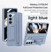 Samsung Fold5 phone case FOLD4 folding screen leather hinge pen slot all inclusive protective cover film, suitable for all in one use - Light blue pen slot with film / Samsung Zfold6