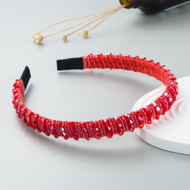 Hair Hoop Hand-Woven Beaded Headband Female Baroque Sponge Hair Bundle Korean Face Wash Hair Accessories