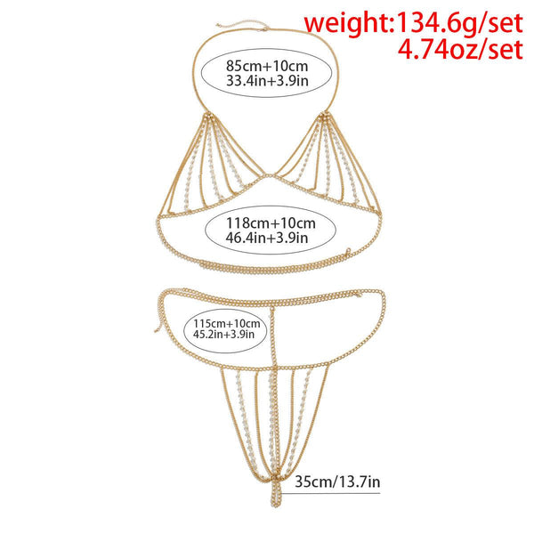 Exaggerated pearl chain bikini bra body chain sexy and fashionable body chain