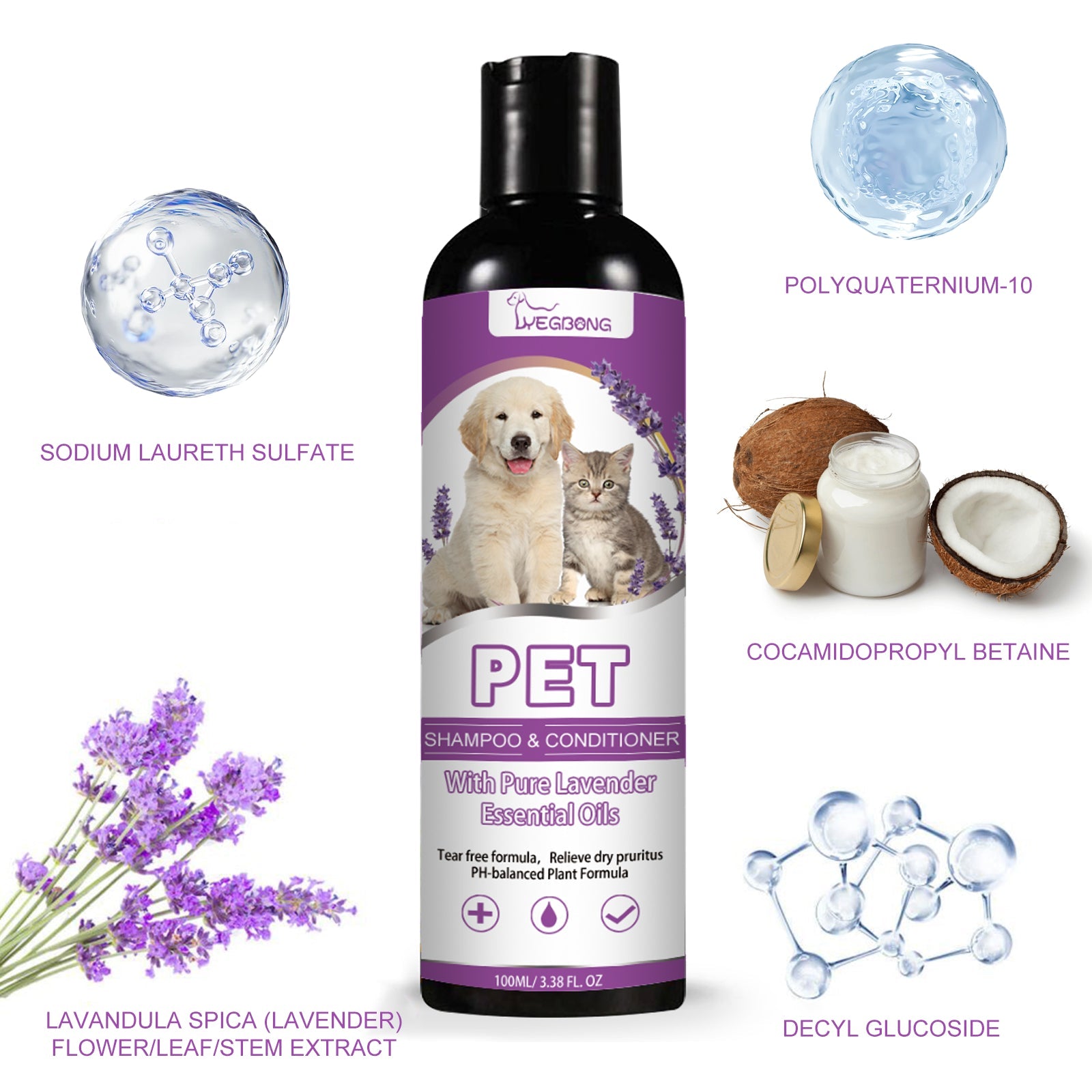Pet Shampoo, Pet Bath Relieves Skin Itchy, Hair Smooth Non-Knotting Shampoo