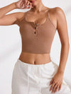 Ribbed Half Button Cropped Active Cami - Caramel / M
