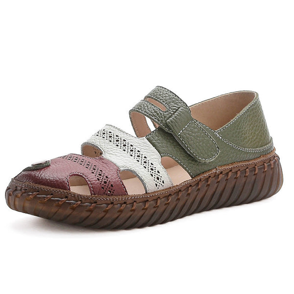 Cowhide mom sandals for women non slip cowhide sole soft sole genuine leather women's shoes flat bottom