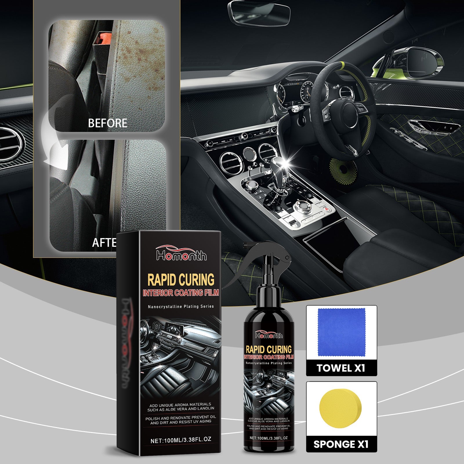 multi-functional automotive interior retreader Multi-functional automotive interior cleaning and decontamination maintenance coating agent
