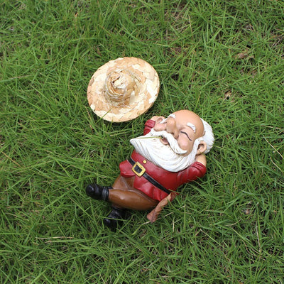 Creative resin sleeping posture elf statue courtyard garden with straw hat dwarf ornaments