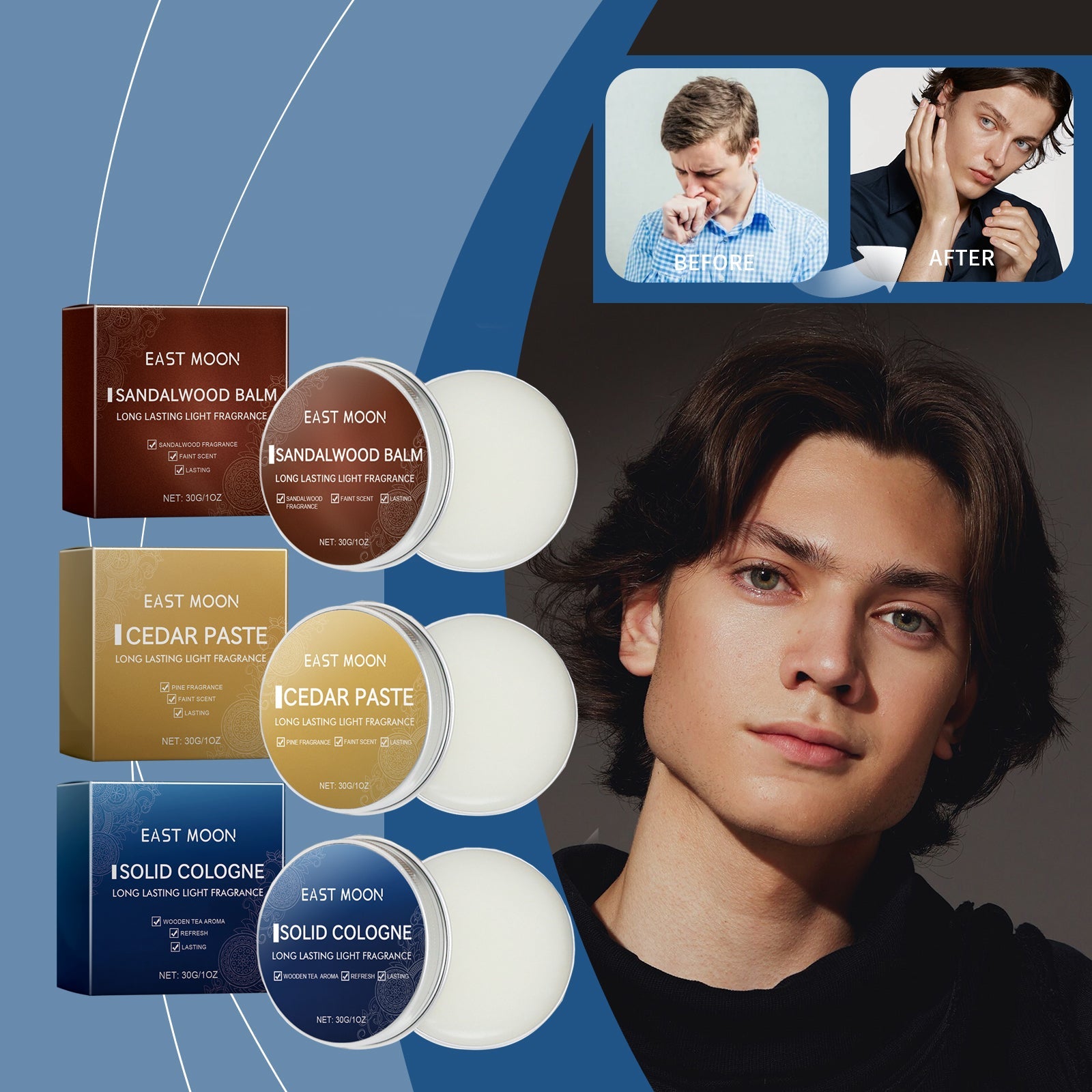 Solid Balm Men's Charm Solid Balm Fresh Natural Long-Lasting Fragrance Balm