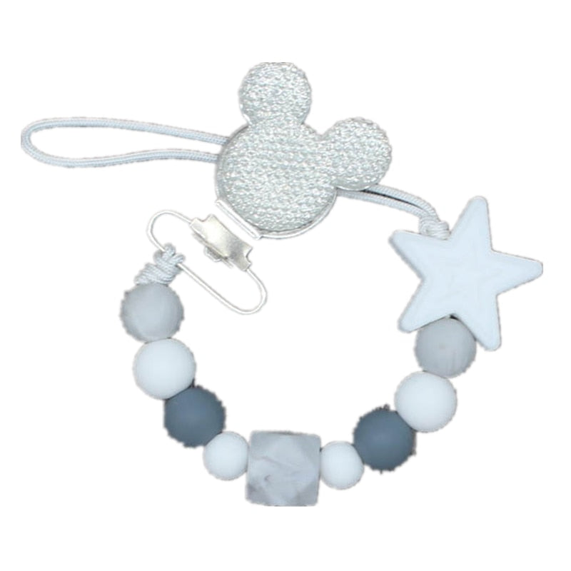 Silicone Round Beads and Star Beads Pacifier Clip Chain Strap Cute Dummy Nipple Leash Strap for Infant Toddler Baby Feeding