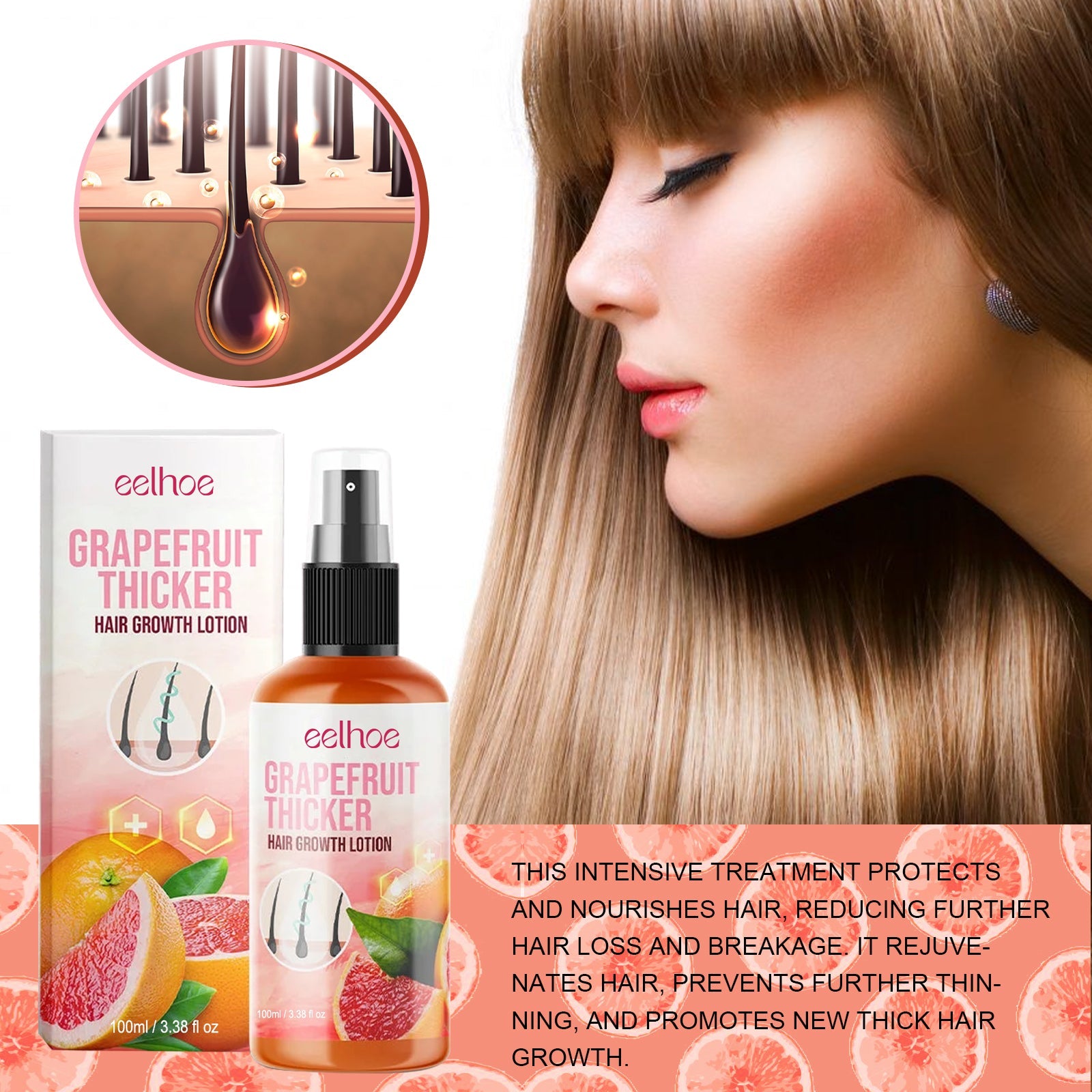 Grapefruit Hair Mist, Repair Damaged Hair Moisturizing And Thickening Hair Stabilization Spray