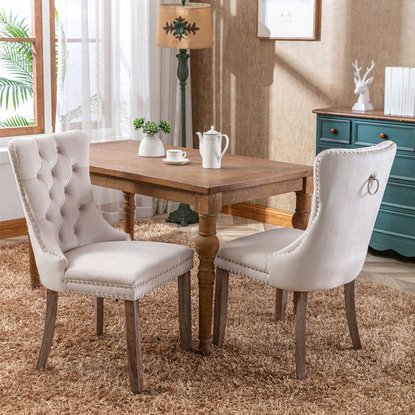 Nikki Collection Modern High-end Tufted Solid Wood Contemporary Velvet Upholstered Dining Chair 2-Pcs SetBeige
