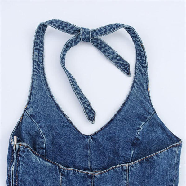 Fashionable and Sexy Halter Denim Jumpsuit for Women Style