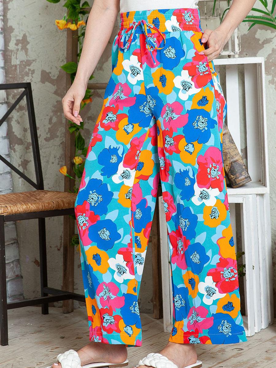 Personalized floral print high waisted straight leg pants for women