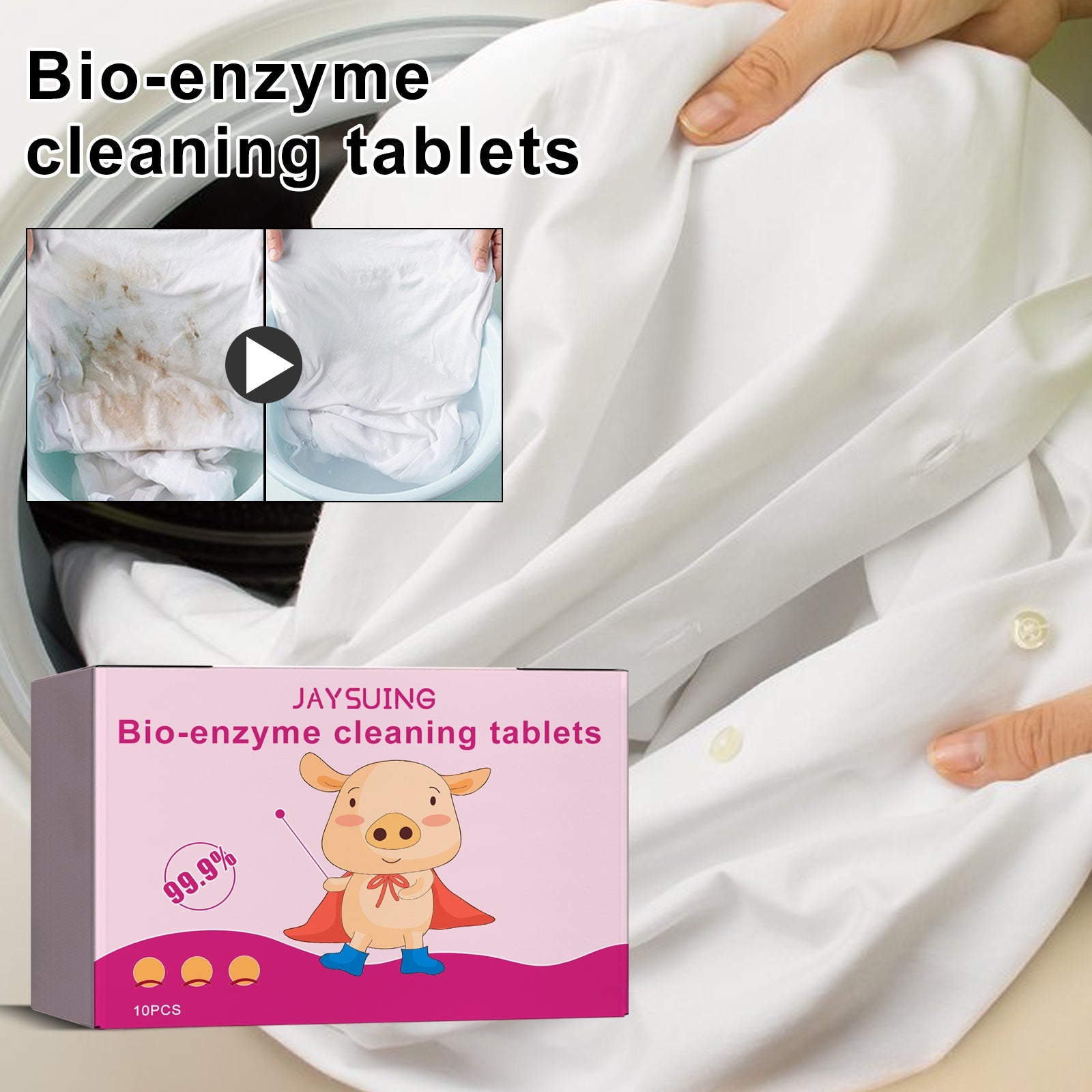 Bioenzyme Explosion Salt Effervescent Tablets, Cleaning Clothing Yellow Stubborn Stains Coffee Stains Cleaning Tablets