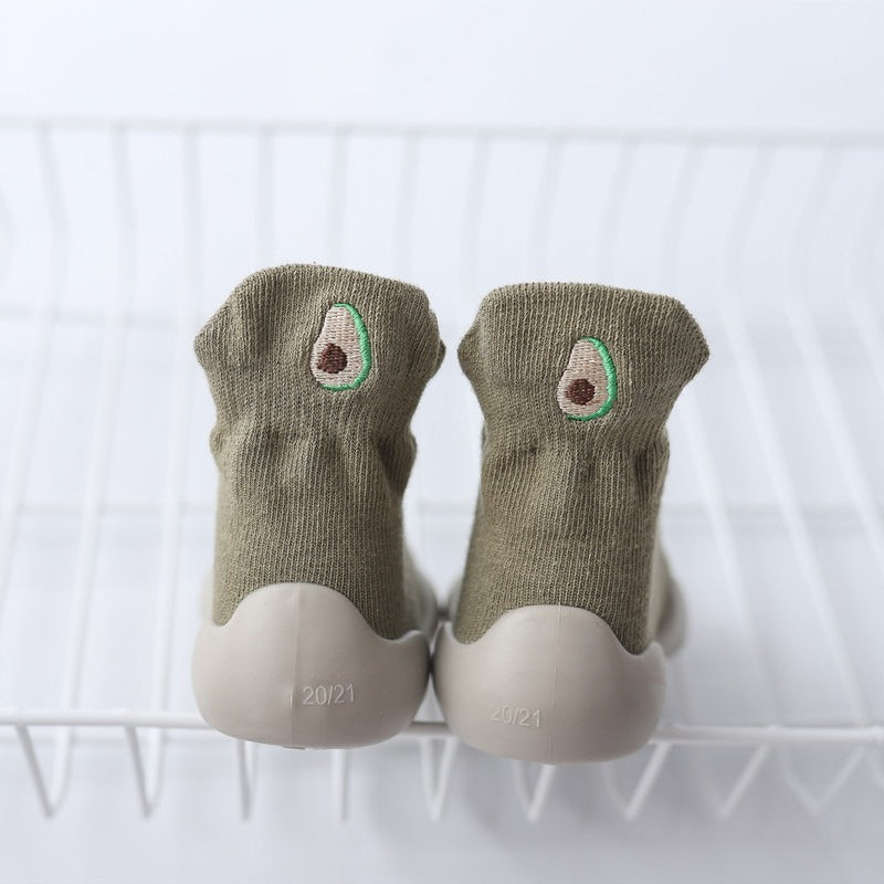 Autumn New Soft Sole Baby Walking Shoes Knitted Embroidered Baby Floor Socks Shoes Avocado Children's Socks