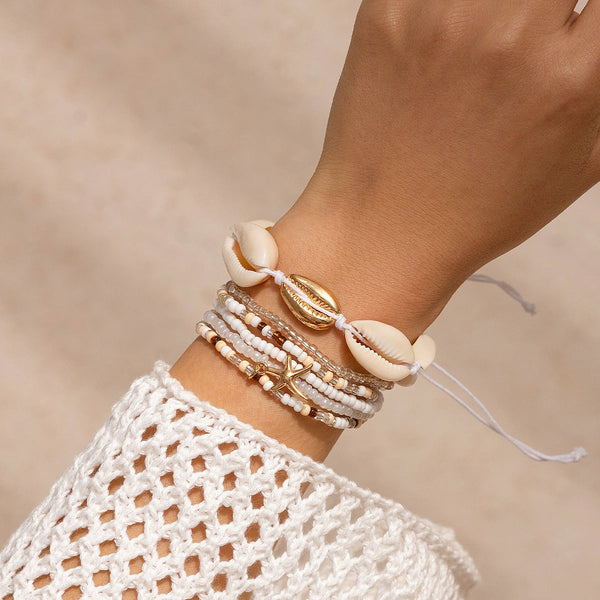 Bohemian vacation style shell rice bead bracelet Bracelet beach starfish bead set for women