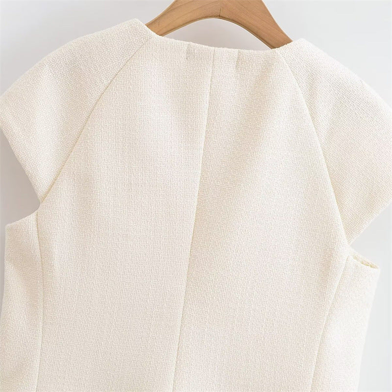 Fashionable Casual Round Neck Versatile Vest with Front Button Closure for Women