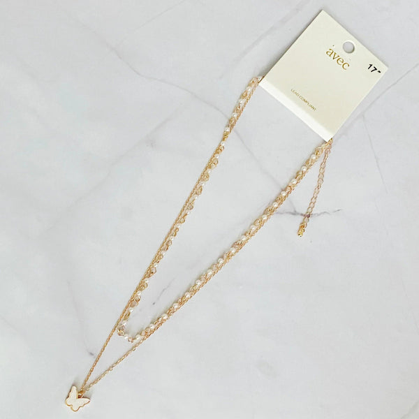 Layered Pearl Chain Butterfly Necklace - Gifts for You 'n Me