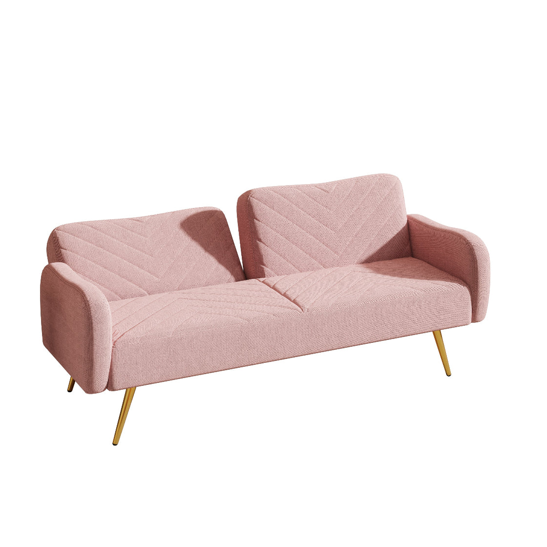 Pink sofa with gold legs on a white background