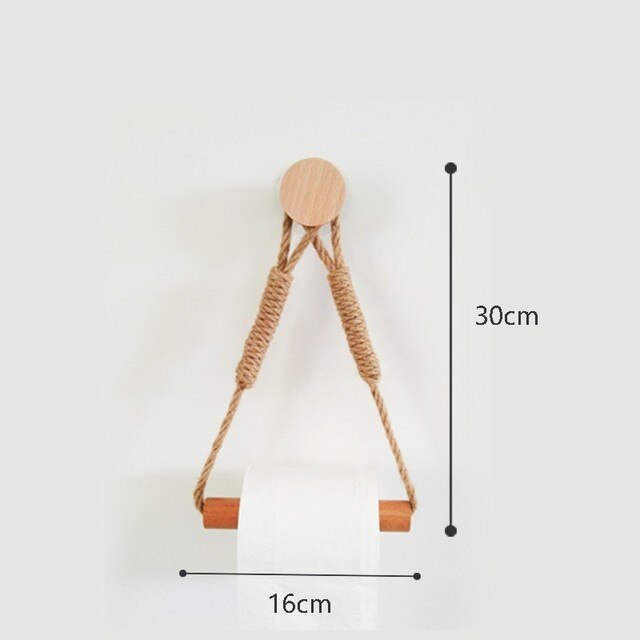 Nordic Indoor Wooden Solid Wood Hemp Rope Animal Tissue Holder Children's Room Decoration Wall Hanger Hemp Rope Hook Toilet Paper Holder