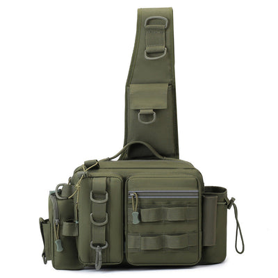 Men's Fishing Backpack: Equipped with bait box, equipment storage bag, pole holder, sling & shoulder bag design.