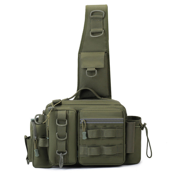 Men's Fishing Backpack: Equipped with bait box, equipment storage bag, pole holder, sling & shoulder bag design.