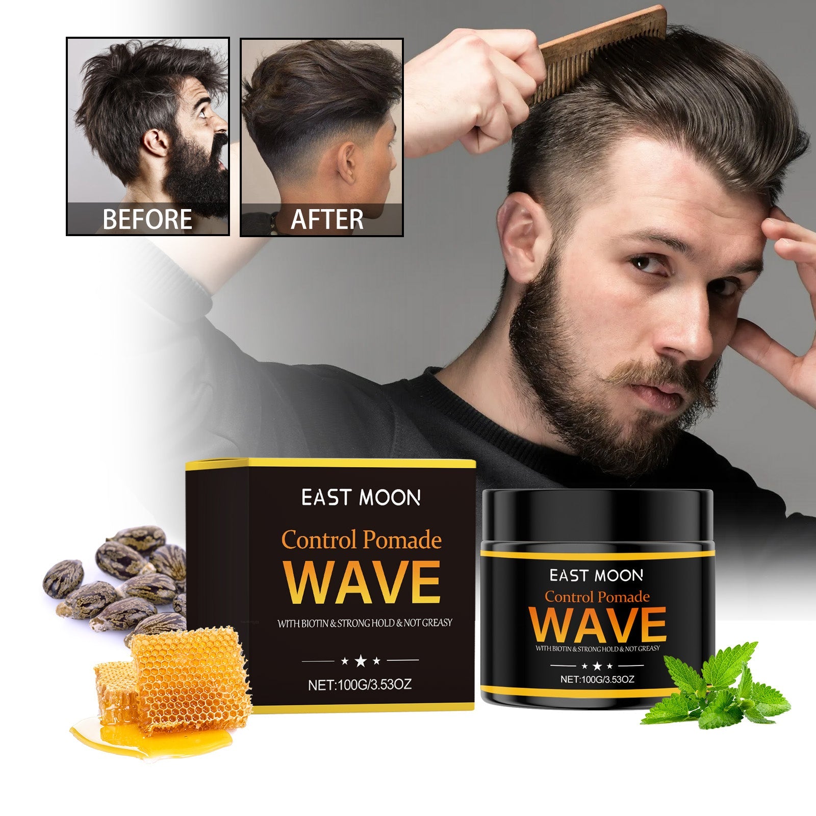 Control Pomade, Broken Hair Care Oil Head Back Head Natural Fluffy Lasting Styling Solid Wax