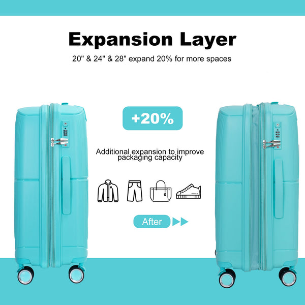 Expandable Hardshell Suitcase Double Spinner Wheels PP Luggage Sets Lightweight Durable 3-Piece Set (20/24/28) , Lake Blue