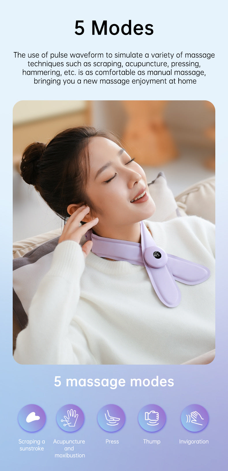 Neck Massager with Heat, Portable Neck Lymphatic Massager for Pain & Fatigue Relief