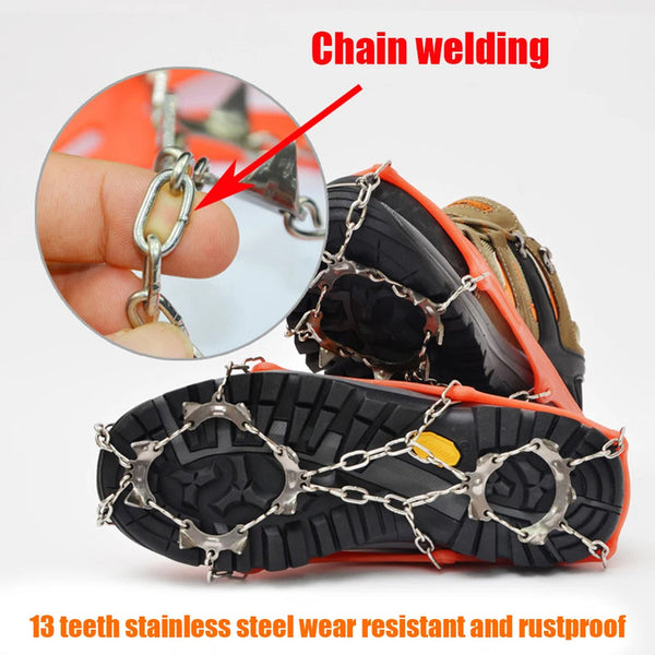 1 Pair Outdoor Climbing Non-slip Ice Snow Grippers 13 Teeth Spike Cleats Crampons for Family Outdoor Camping Accessories - Gifts for You 'n Me