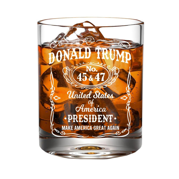 Transparent whiskey glass round straight mouth glass household wine glass beer cup bar tumbler kitchen utensil Trump print glass