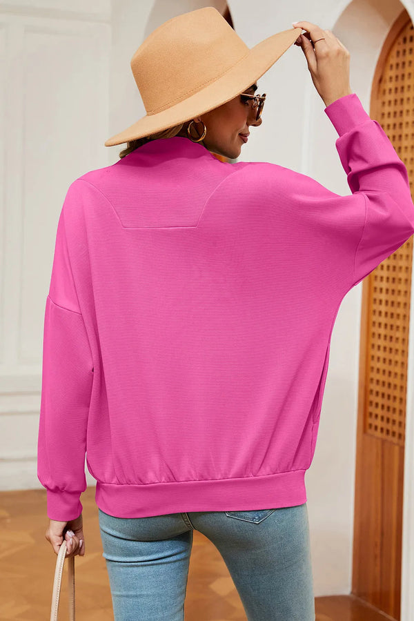 Autumn and winter new solid color zipper long sleeved loose pullover sweatshirt jacket for women
