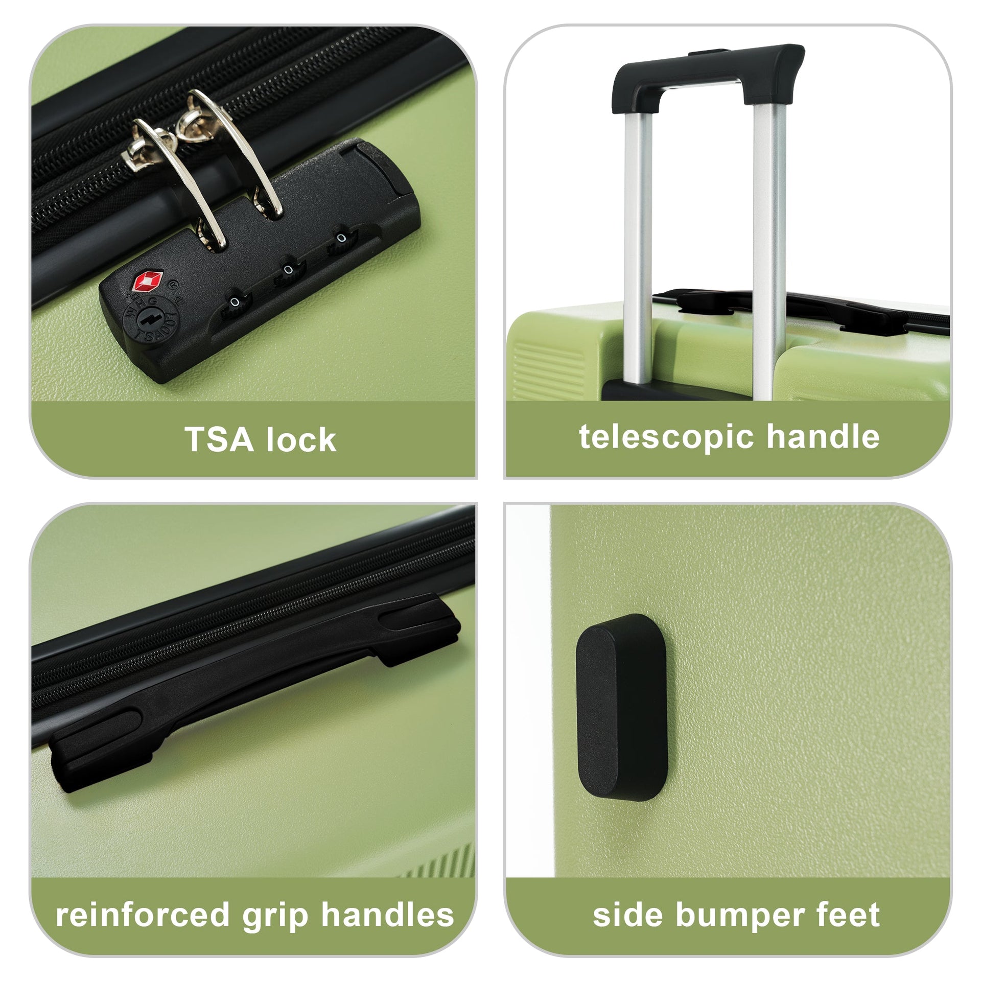 Contrast Color Hardshell Luggage 24inch Expandable Spinner Suitcase with TSA Lock Lightweight Green + ABS