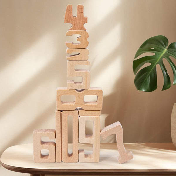Children's Montessori early education teaching aids, large particle beech wood digital building blocks, kindergarten enlightenment assembly, stacking and height toys