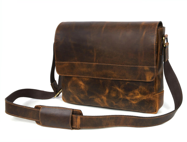 Leather Messenger Bag Stressed Light - Brown - Gifts for You 'n Me