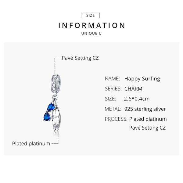 bamoer 2020 Summer Series Surfing with Sunglass Pendant Charm for Bracelet 925 Sterling Silver DIY Jewelry Accessories BSC263