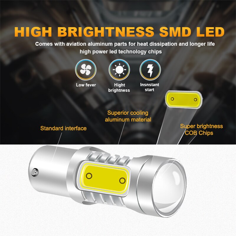 NLpearl 2x Signal Lamp 1156 LED BA15S P21W BAU15S PY21W Auto Turn Signal Light 12V COB 1157 BAY15D P21/5W LED Brake Stop Lamps