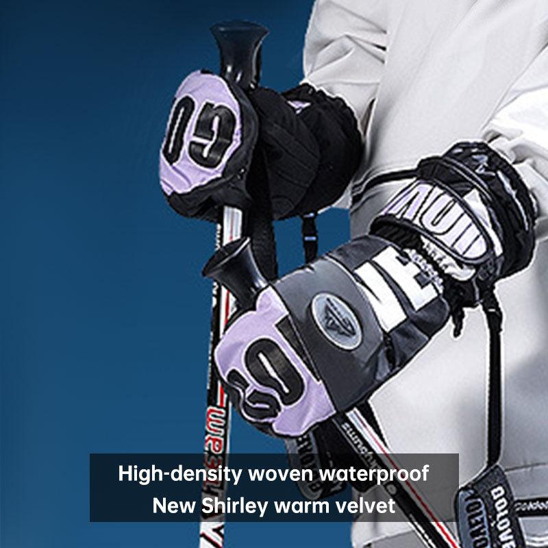 Winter warm ski gloves waterproof outdoor plush thickened windproof touch screen veneer gloves