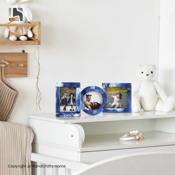 Baby Picture Frames Classic Bone Inlay in Blue, Set of 3