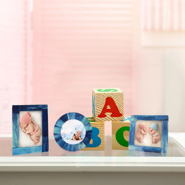 Baby Picture Frames Classic Bone Inlay in Blue, Set of 3