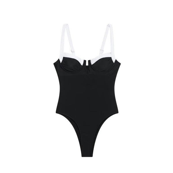 High fork V-neck vacation hot girl one-piece swimsuit female