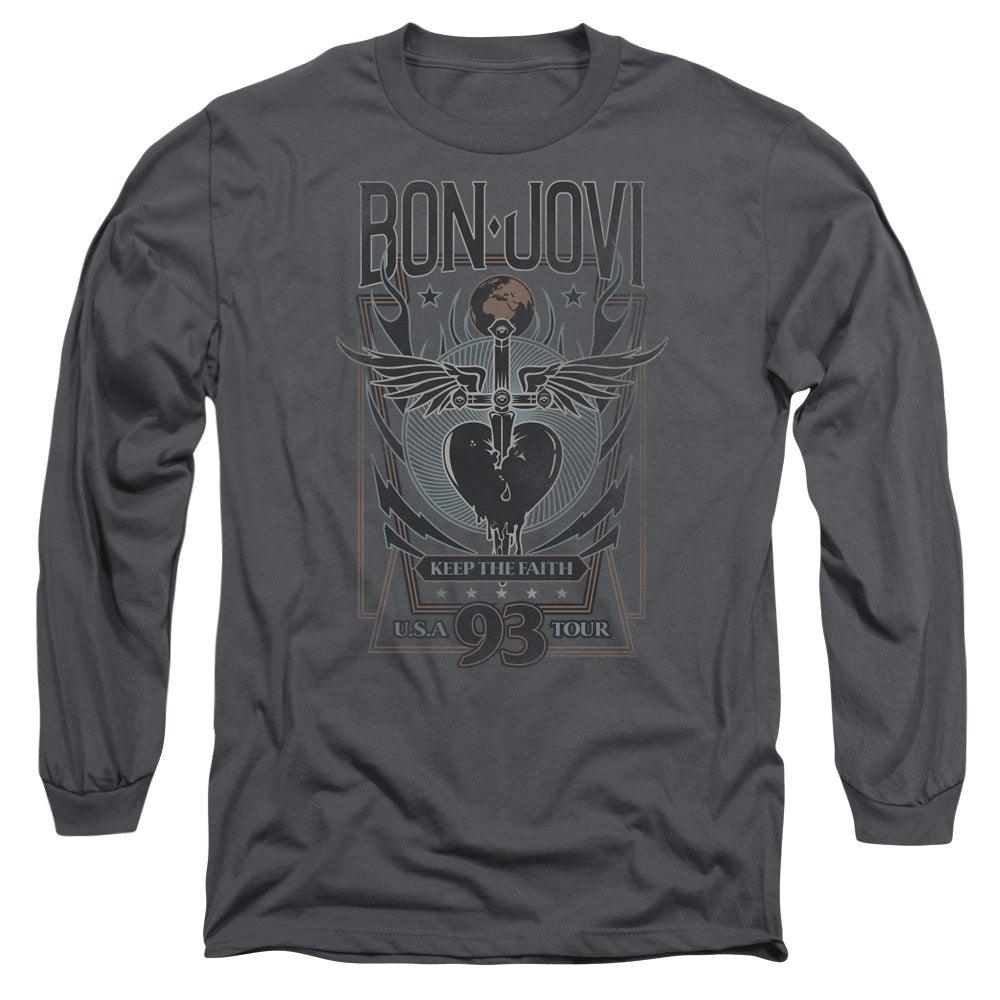 Bon Jovi Keep The Faith Mens Long Sleeve Shirt Charcoal Officially Licensed