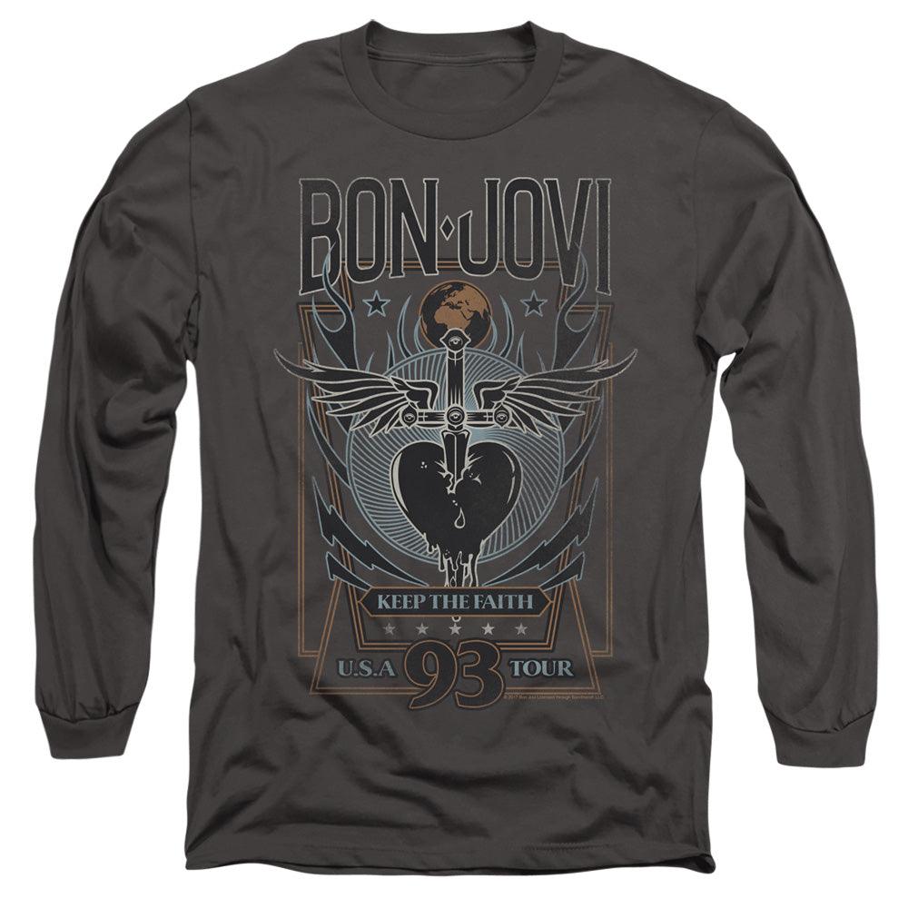 Bon Jovi Keep The Faith Mens Long Sleeve Shirt Charcoal Officially Licensed